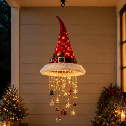 Santa Hat LED Hanging Light - A classic Santa hat raining warm fairy lights & Christmas charms(50*20 cm).