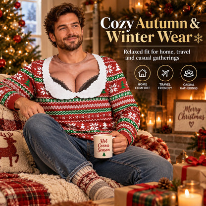 Fake low-cut Christmas crew neck sweater