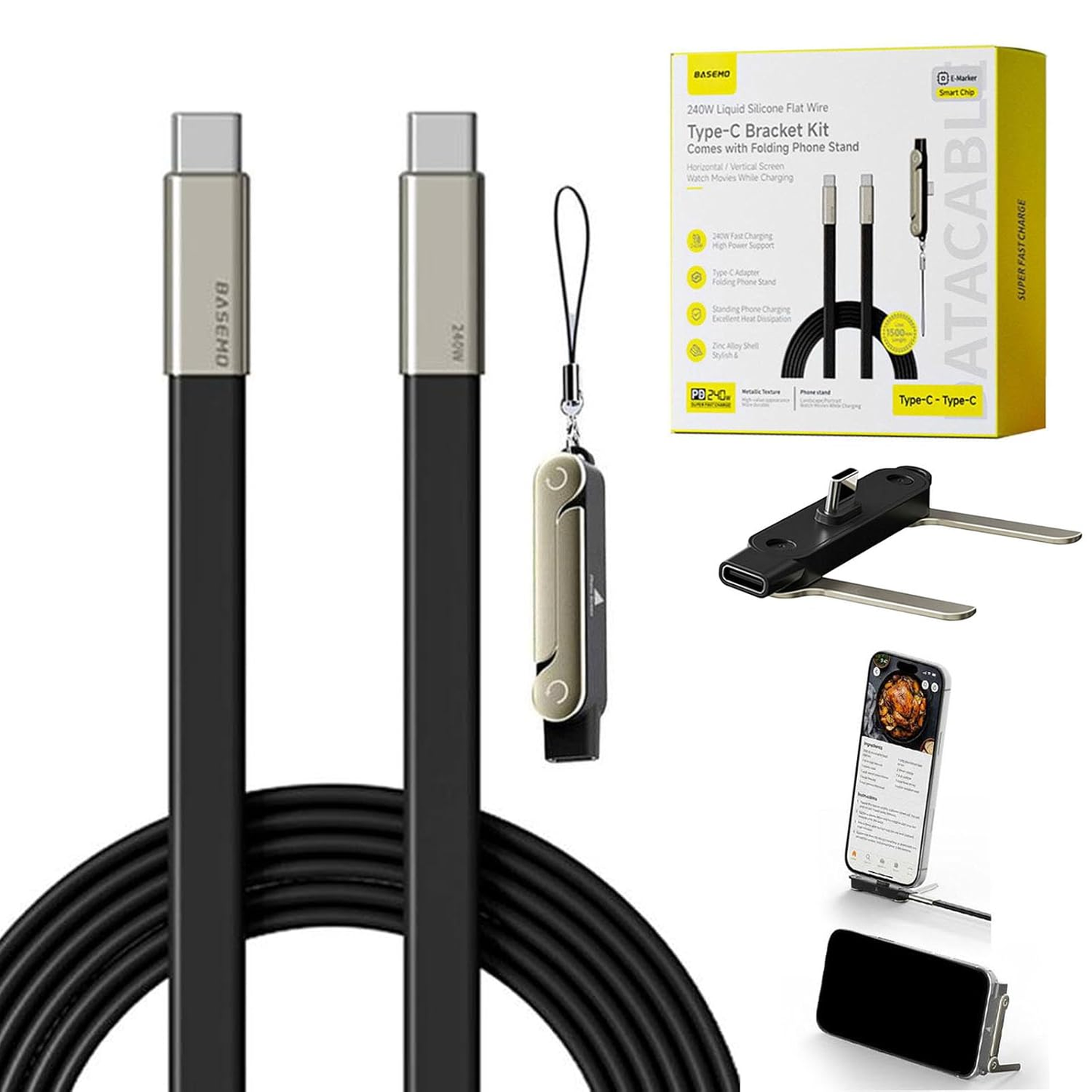 240W SuperCharge 360° Rotating Invisible Stand Detachable 2-in-1 Charging Cable