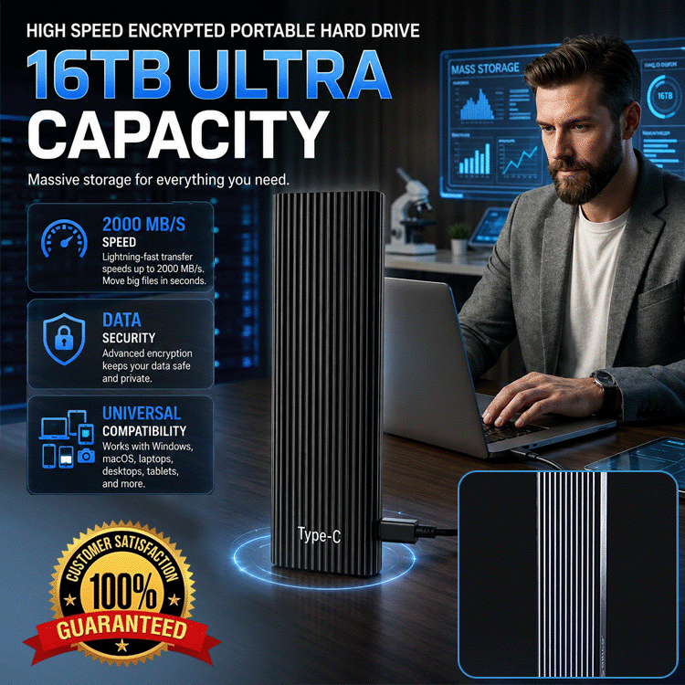 ⚡16TB Large-Capacity Type-C Portable Mini SSD