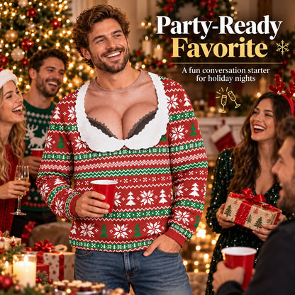 Fake low-cut Christmas crew neck sweater