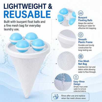 🧺 BUY 1 GET 1 FREE! 🧼 - 👚Floating Lint & Hair CatcherCatches Hair & Lint, Reusable & Protects Washing Machine/Drain 🚿