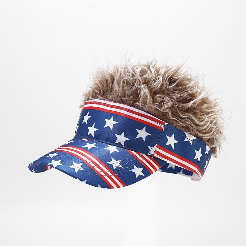 Patriotic Fake Hair Visor Hat for Men Women