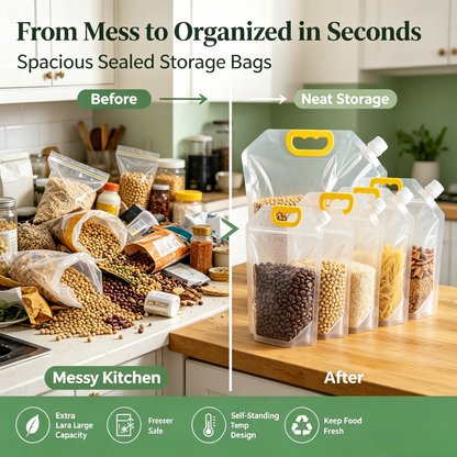 5 Counts Reusable Food Sealed Bags, leak proof design, prevent liquid spillage