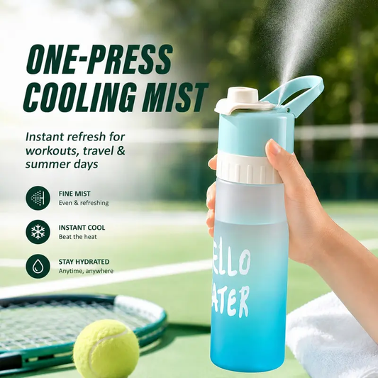 Sports Misting Water Bottle, 2-In-1 Spray with One-Press Cooling Mist
