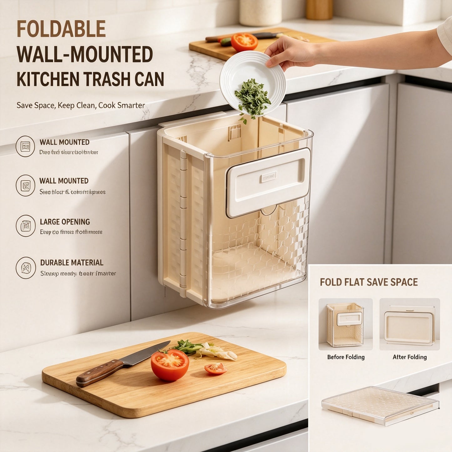 Kitchen folding trash can wall hanging large caliber leftovers bin transparent thickened folding trash can