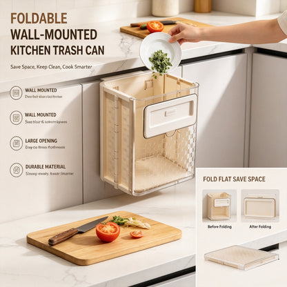 Kitchen folding trash can wall hanging large caliber leftovers bin transparent thickened folding trash can
