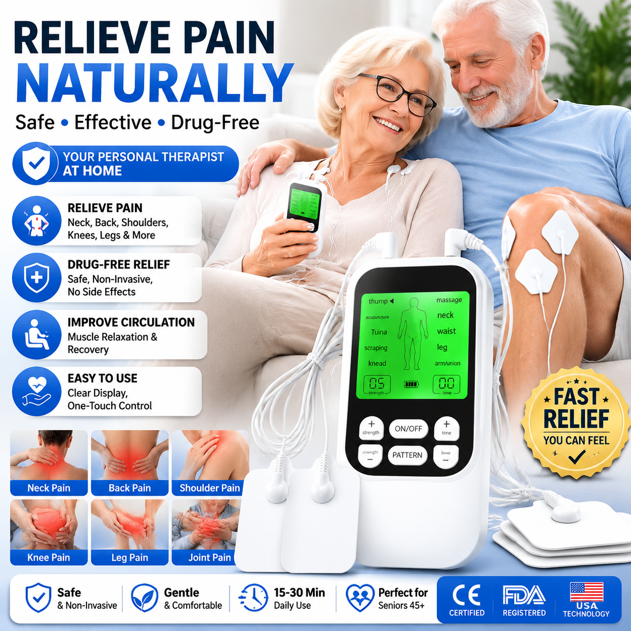🙆‍♂️💪Rechargeable Muscle Stimulator Massager, 10 Modes 30 Intensity Levels TENS Unit with 10 Pads, Dual Channel Portable Pain Relief Device for Neck Body Recovery