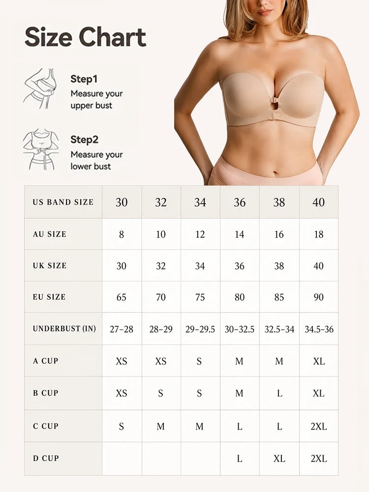 Women's Strapless Front Closure Push-Up Bra