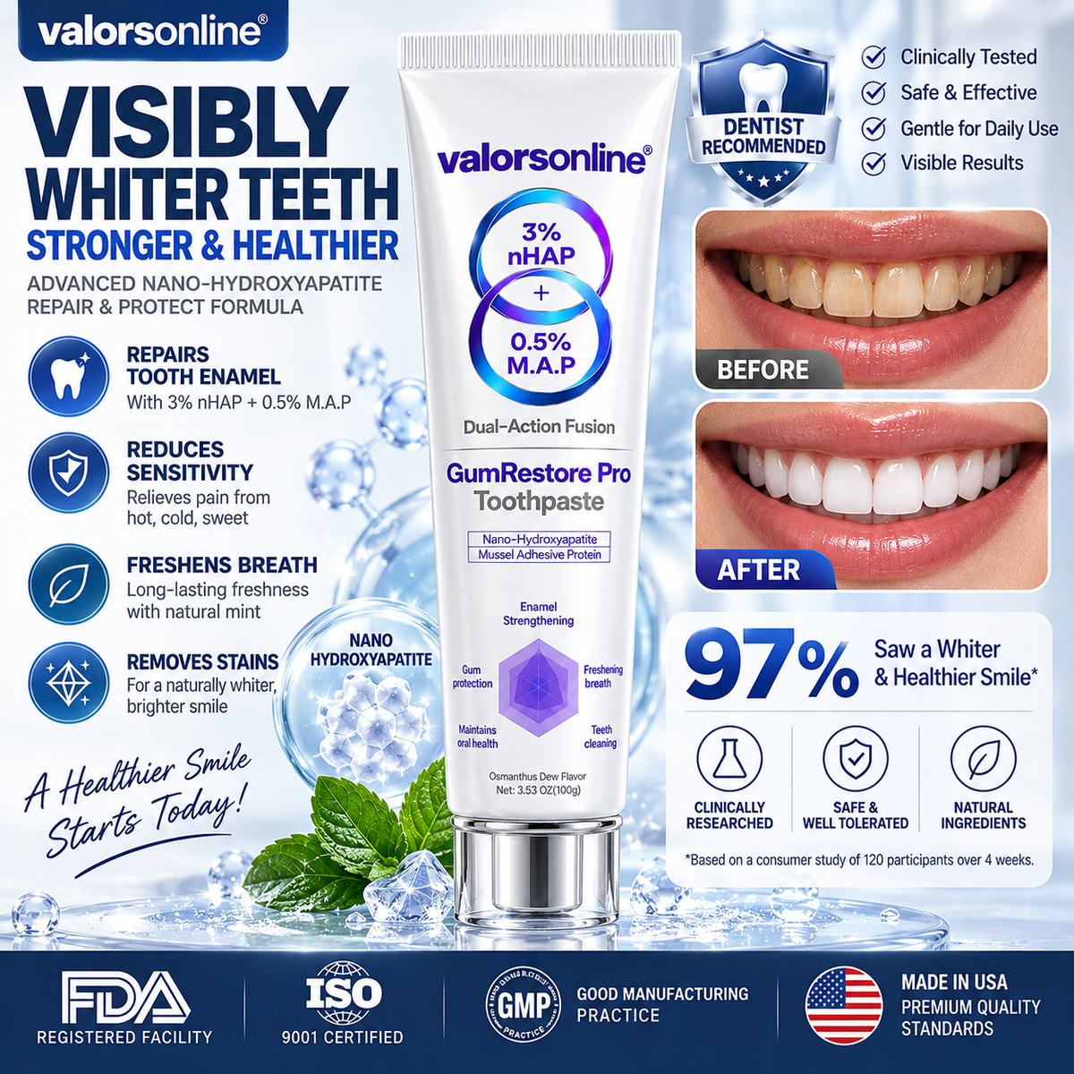 Mussel Adhesive Protein Toothpaste | Nano-Hydroxyapatite