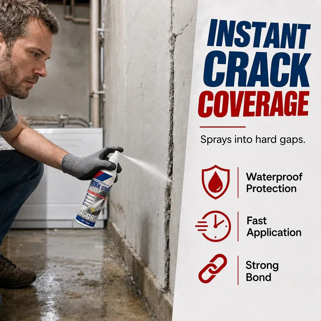 Leak repair spray being applied into a narrow wall gap