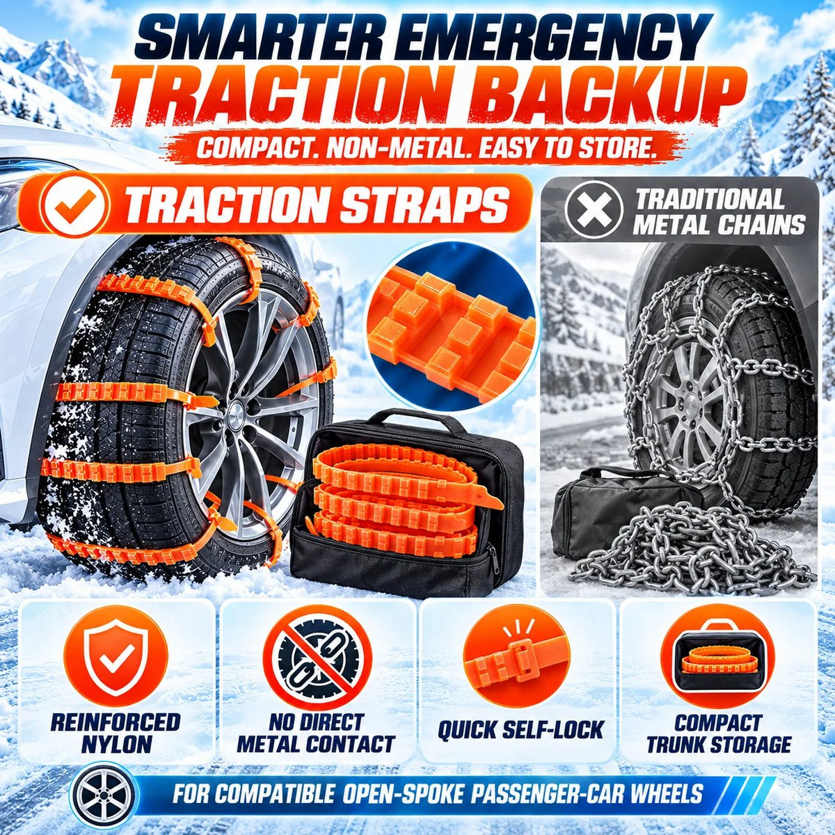 Emergency Tire Traction Straps – Quick-Install Grip for Snow, Ice & Mud