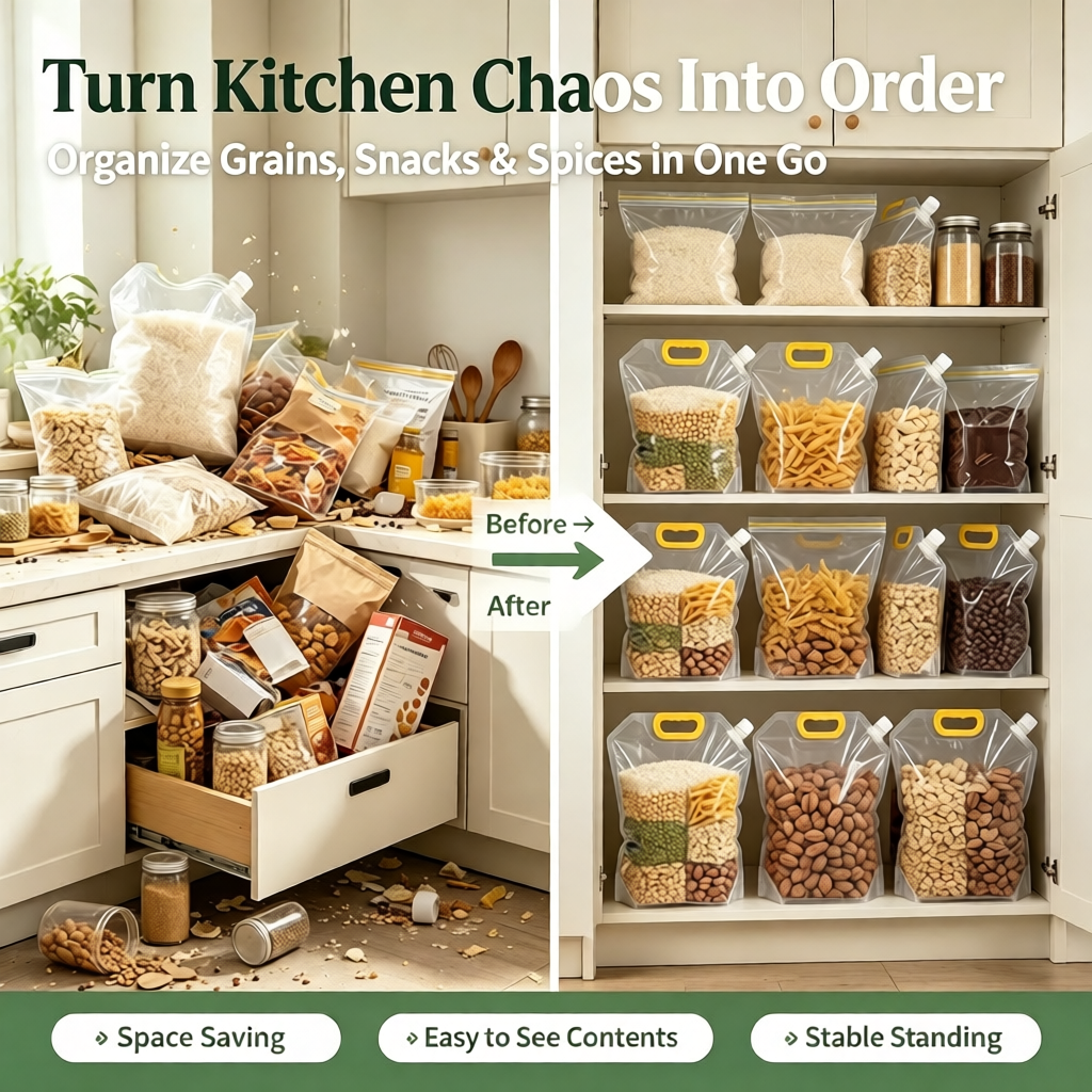 5 Counts Reusable Food Sealed Bags, leak proof design, prevent liquid spillage