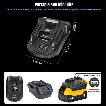 🔋 DM18M Battery Adapter for 18V Tools – Converts 18V & 20V Power Batteries to 18V LXT Tools with USB Charging Port