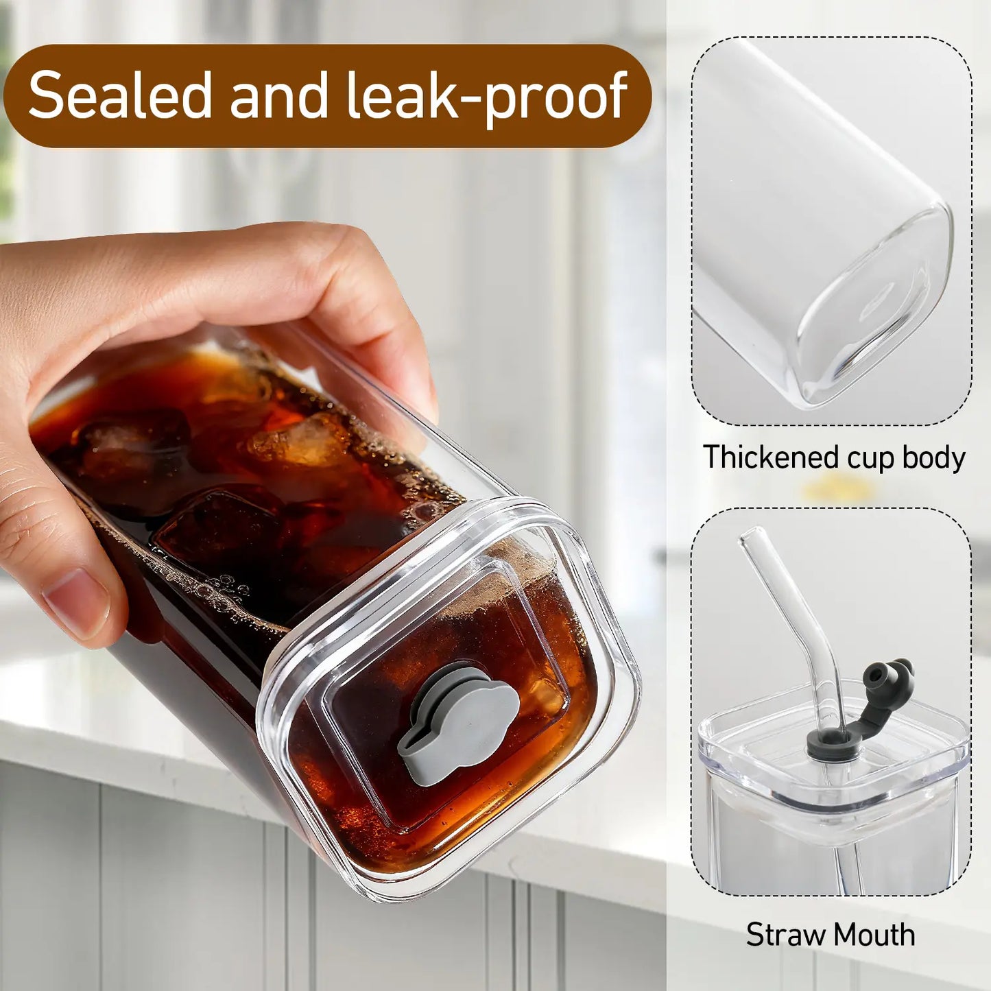 DWTS DANWEITESI 4-Pack Glass Cup and Straw Set - 13oz