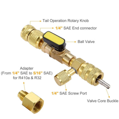 🧰HVAC Valve Core Removal Tool with Dual Size SAE 1/4" & 5/16" Port, AC Schrader Valve Core Remover Installer for R22 R410A R32 Refrigeration Air Conditioning Systems