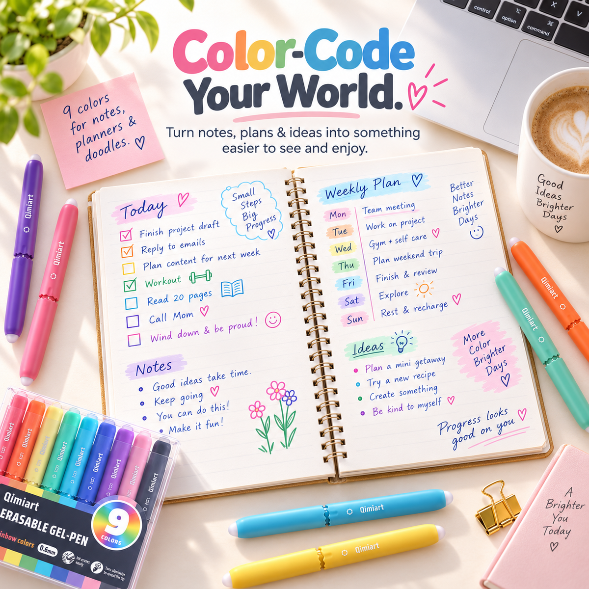 9 Colors Erasable Gel Pen Set