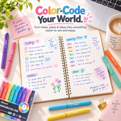 9 Colors Erasable Gel Pen Set