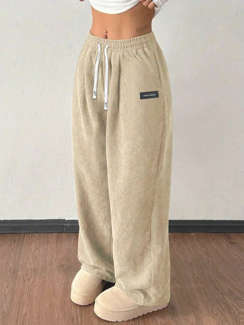 Women’s straight-leg corduroy casual pants with a fashionable drawstring waist