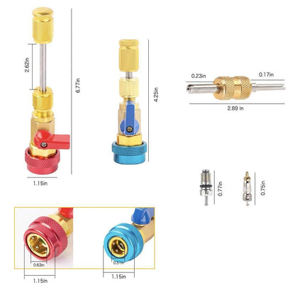 🧰HVAC Valve Core Removal Tool with Dual Size SAE 1/4" & 5/16" Port, AC Schrader Valve Core Remover Installer for R22 R410A R32 Refrigeration Air Conditioning Systems