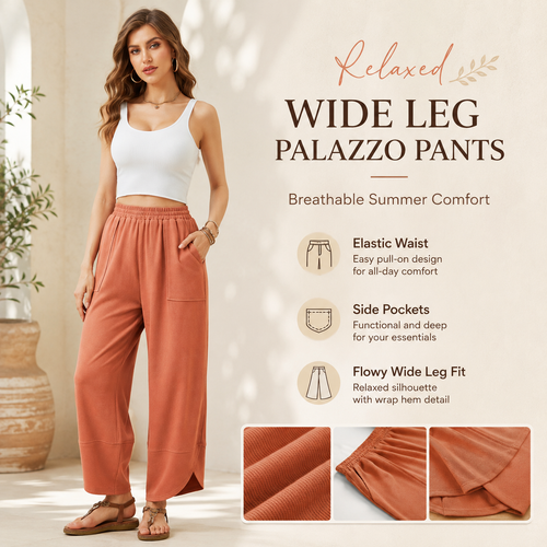 Women’s Baggy Wide Leg Pants Casual Lounge Palazzo Trousers Summer Style