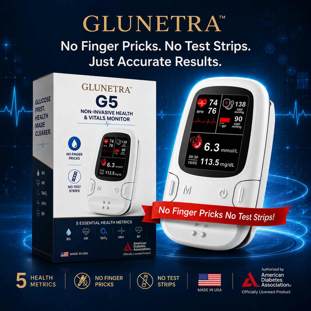 Non-Prick Portable Blood Sugar Monitor Multifunction Health Detecto