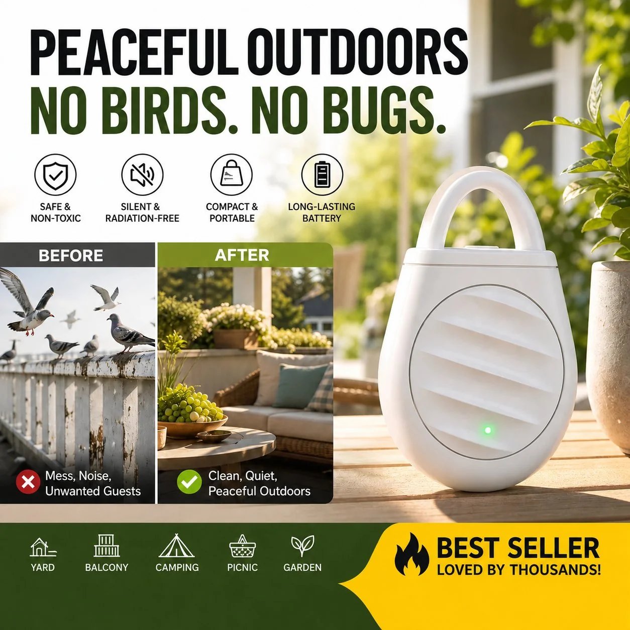 🔥Limited time offer Buy 3 get 2 free!🐦No more trouble from birds, beasts and locusts!Portable Ultrasonic Bird Repellent Keychain