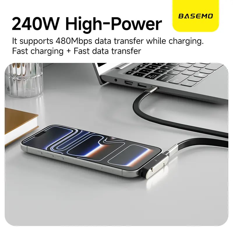 240W SuperCharge 360° Rotating Invisible Stand Detachable 2-in-1 Charging Cable