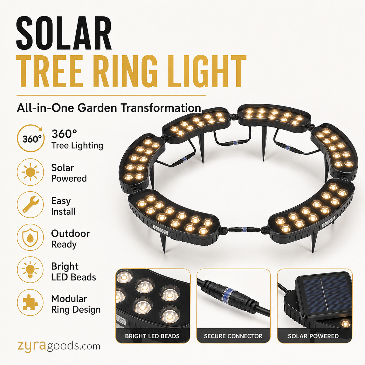 🌳💡 Ring-Shaped Solar Tree Lights – Weatherproof Outdoor Spotlights Ideal for Trees