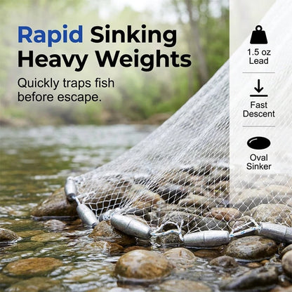 Easy-Throw Cast Net – Heavy-Duty Mesh, Rapid Sinking, Versatile 🌊