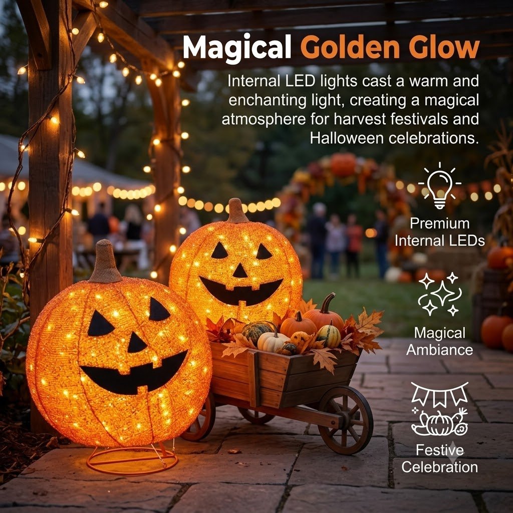 🎃 Light-Up Pop-Up Outdoor Halloween Pumpkin Set – Autumn Seasonal Decor ⭐