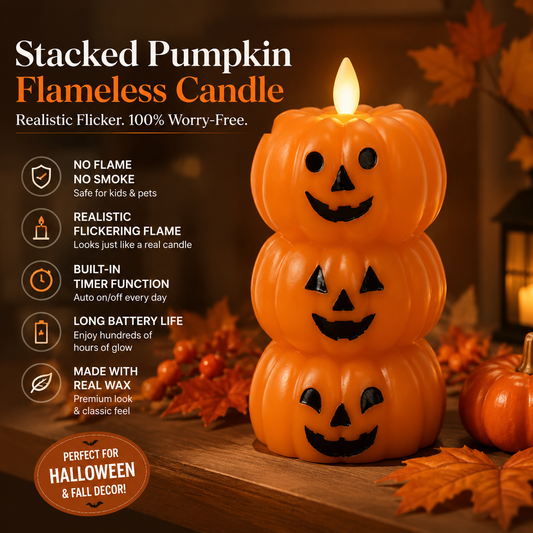 🎃🕯️ STACKED JACK-O'-LANTERNS FLAMELESS LED CANDLE