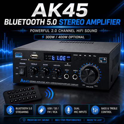 AK45 300W/AK45 Pro 400W Bluetooth 5.0 Stereo Amplifier