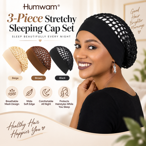 Humwam 3-Piece Stretchy Wide-Edge Sleeping Cap Set💫