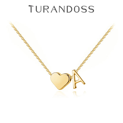 Turandoss Initial Heart Necklace for Women, Gold