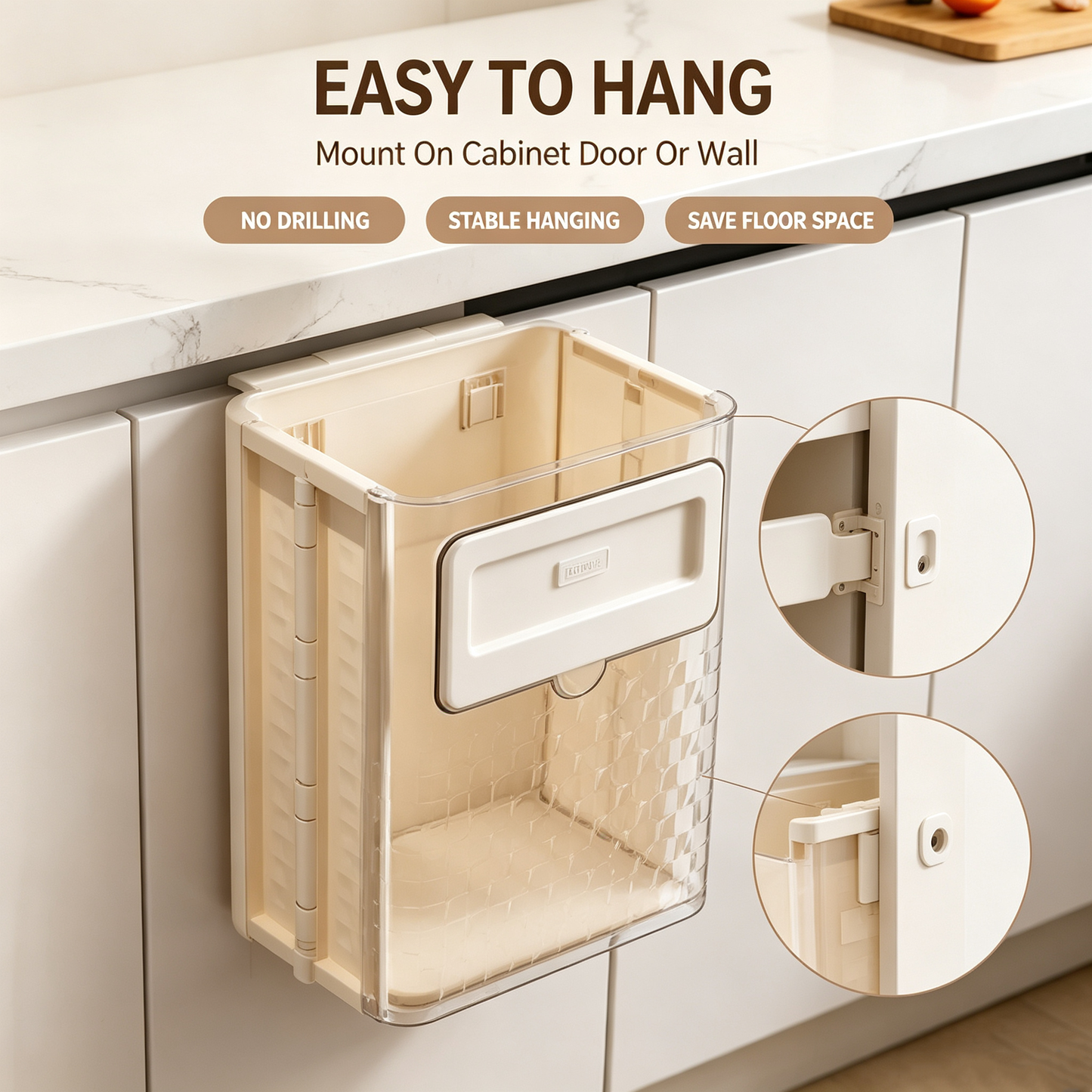 Kitchen folding trash can wall hanging large caliber leftovers bin transparent thickened folding trash can