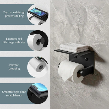 DGAPHRO Black Stainless Steel Toilet Paper Holder with Shelf for Bathroom and Kitchen
