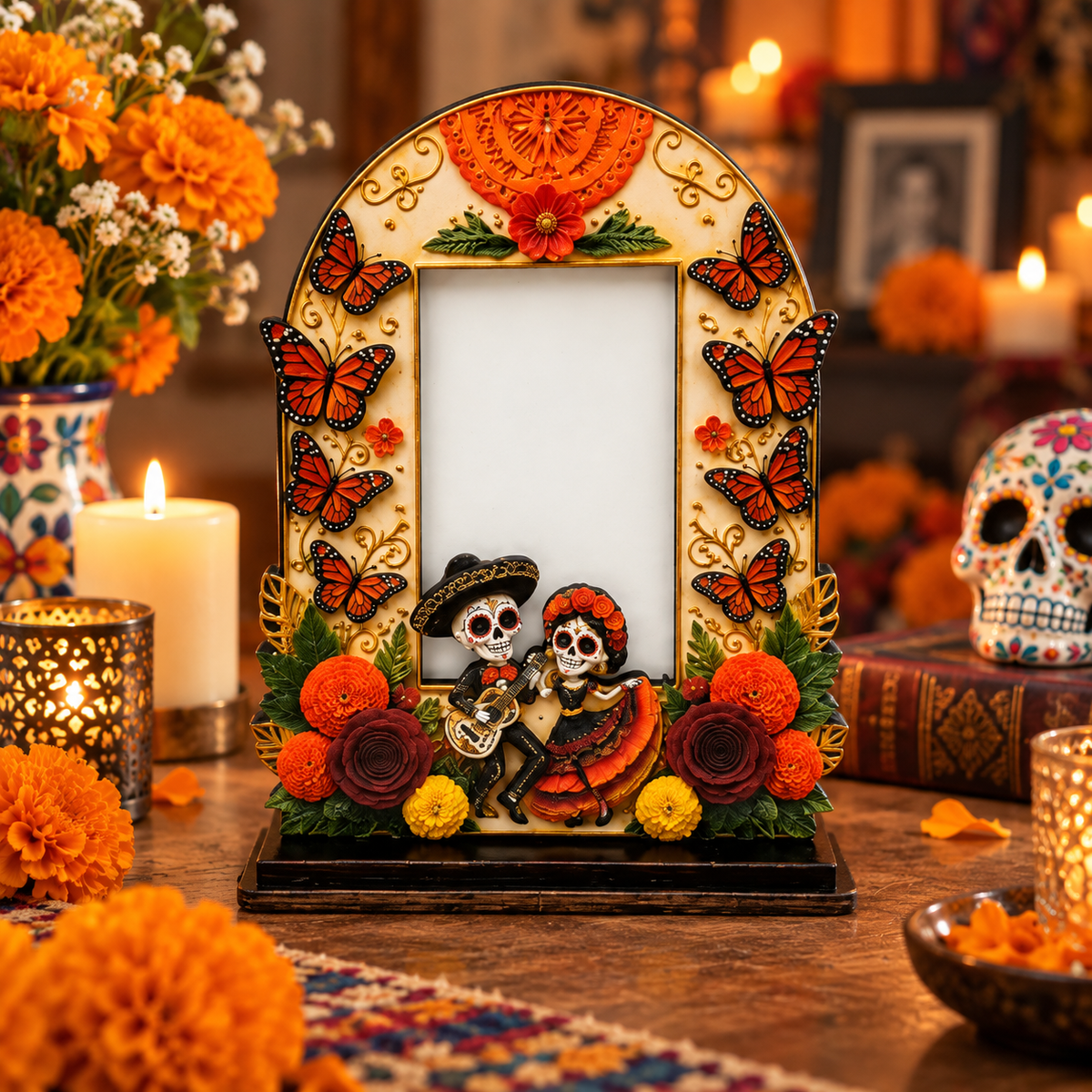 Day of the Dead Handcrafted Memorial Photo Frame Set—6 Colorful Wooden Offering Photo Frames