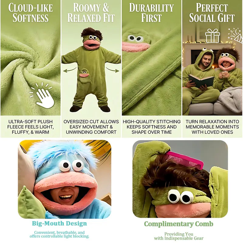 🔥Limited Time 49% Off✨2026 Silly Onesie, Funny Green Monster Hooded Fleece Onesie Pajamas