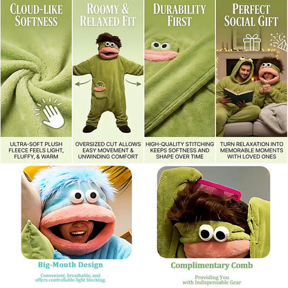 🔥Limited Time 49% Off✨2026 Silly Onesie, Funny Green Monster Hooded Fleece Onesie Pajamas
