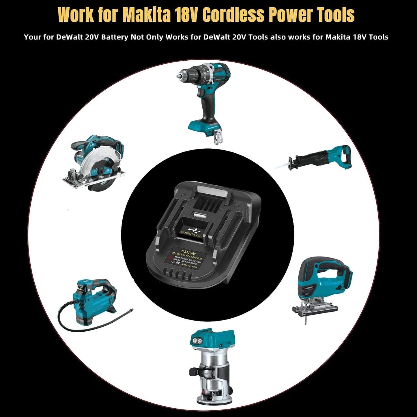 🔋 DM18M Battery Adapter for 18V Tools – Converts 18V & 20V Power Batteries to 18V LXT Tools with USB Charging Port