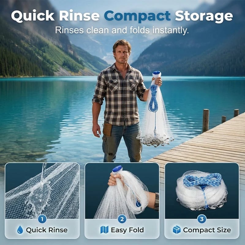 Easy-Throw Cast Net – Heavy-Duty Mesh, Rapid Sinking, Versatile 🌊