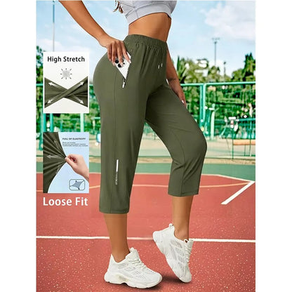 🎁Last Day Promotion 49% OFF✨Women’s Capri Pants – Loose Fit, Summer Drawstring Waist, Zipper Pockets, Breathable High-Stretch Fabric, Suitable for Everyday Wear