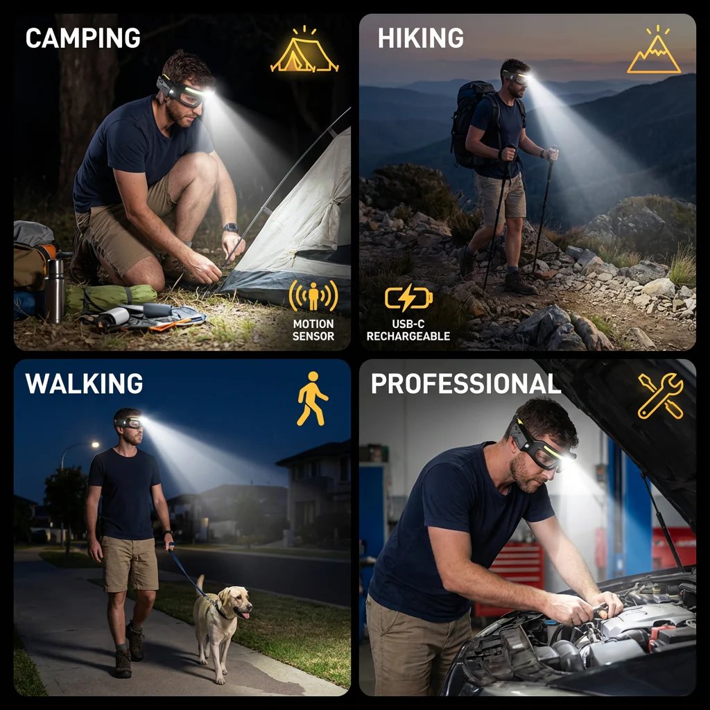 🔦 Rechargeable Motion Sensor Headlamp Glasses – Compact Hands-Free Lighting ✨
