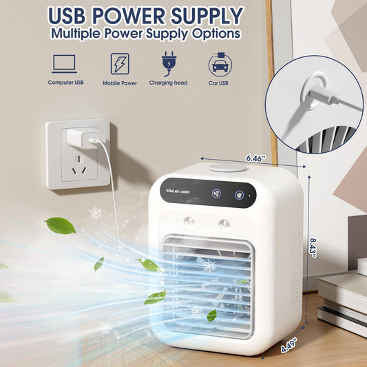 Portable USB Mini Air Conditioner Fan, Desktop Cooling Mist Humidifier