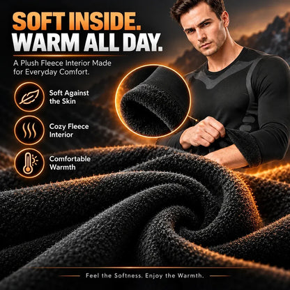 Men's Fleece-Lined Thermal Underwear Set – Warm Stretch Base Layer for Winter & Outdoor Activities