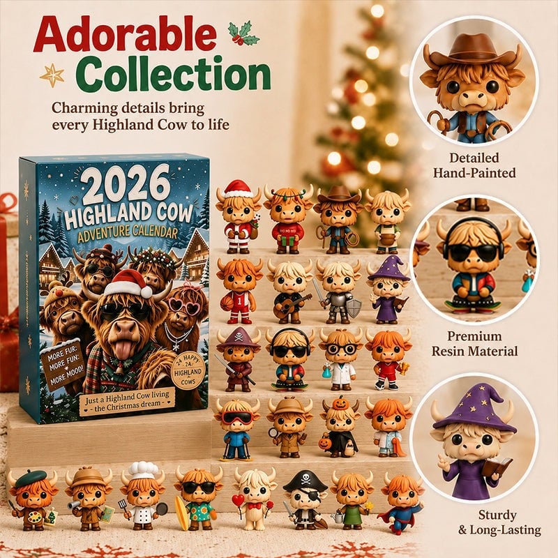 🐂🎄 2026 Highland Cow 24‐Day Christmas Advent Calendar Collectible 3D Figurines