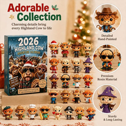 🐂🎄 2026 Highland Cow 24‐Day Christmas Advent Calendar Collectible 3D Figurines