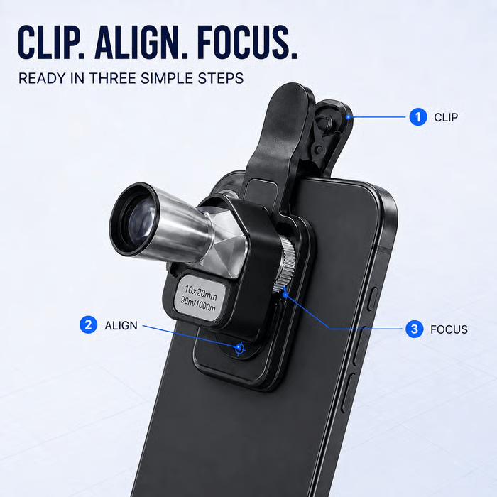 🔥 🔭 10×20 Mini Monocular Phone Telescope – Pocket Long-Distance Viewer with Adjustable Smartphone Clip