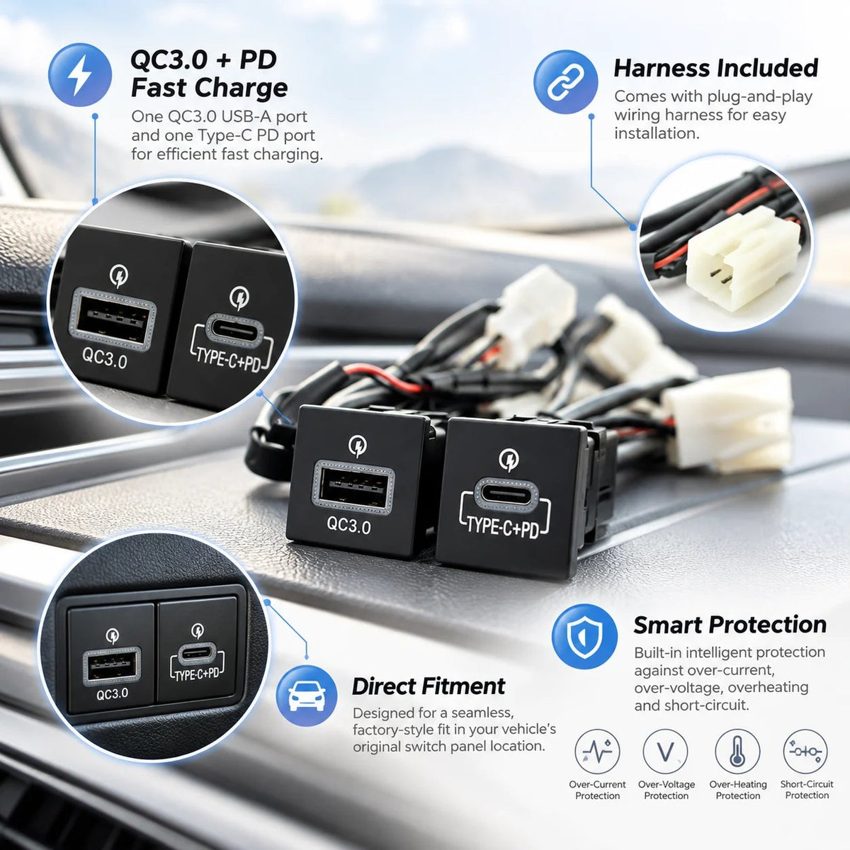 Direct Fit Car Charging Module - Plug & Play with Wiring Harness 🔌